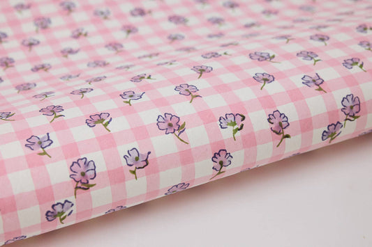 Block Printed Wrapping Paper Sheets - Gingham Violet Meringue