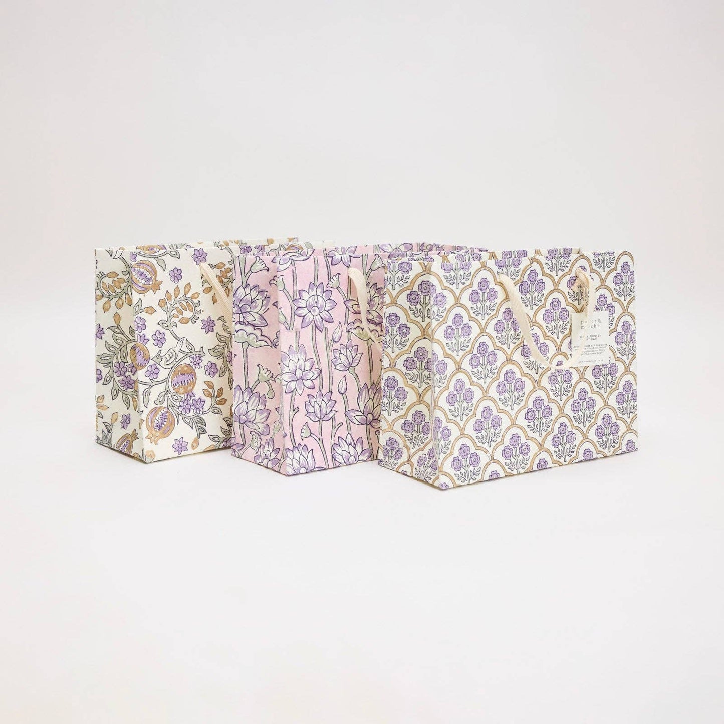 Block Printed Gift Bags (Medium) - Lavender