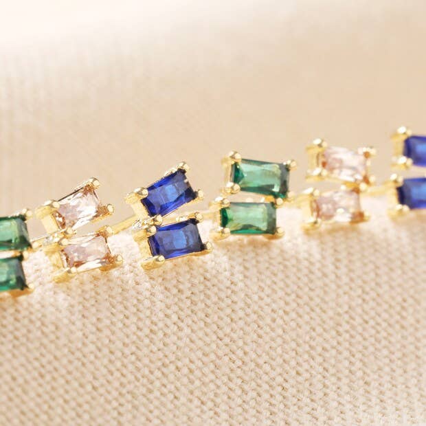 Emerald Green Stone Stud Earrings in Gold