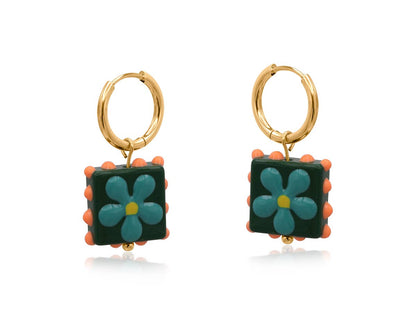 SANTA FE SQUARE FLORAL CHARM  EARRINGS