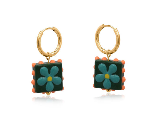 SANTA FE SQUARE FLORAL CHARM  EARRINGS