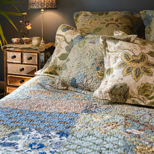 Constance Green/Blue - Cushion Cover Cream background