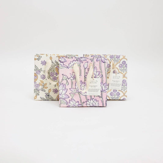 Block Printed Gift Bags (Small) - Lavender