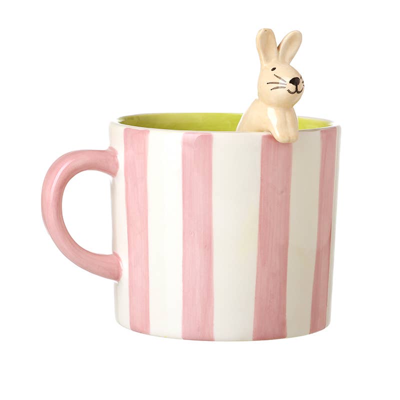 PINK STRIPE RABBIT MUG