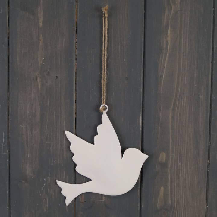 White Enamel Hanging Dove (8cm)