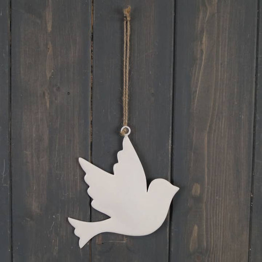 White Enamel Hanging Dove (8cm)