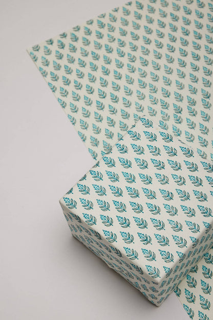 Block Printed Wrapping Paper Sheets - Buti Turquoise