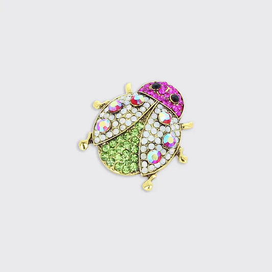 Gemstone Ladybird Brooch - Pink / Green