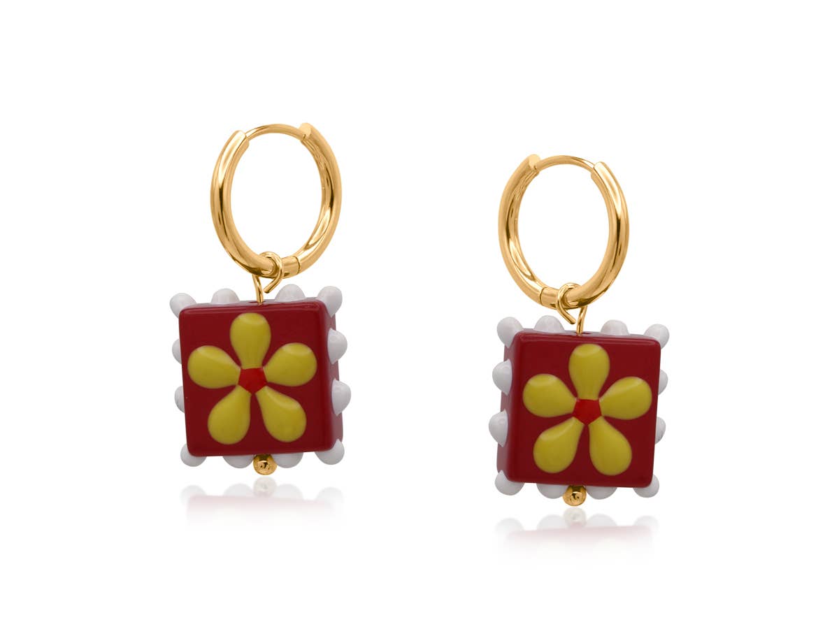 SANTA FE SQUARE FLORAL CHARM  EARRINGS