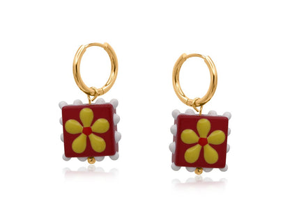 SANTA FE SQUARE FLORAL CHARM  EARRINGS