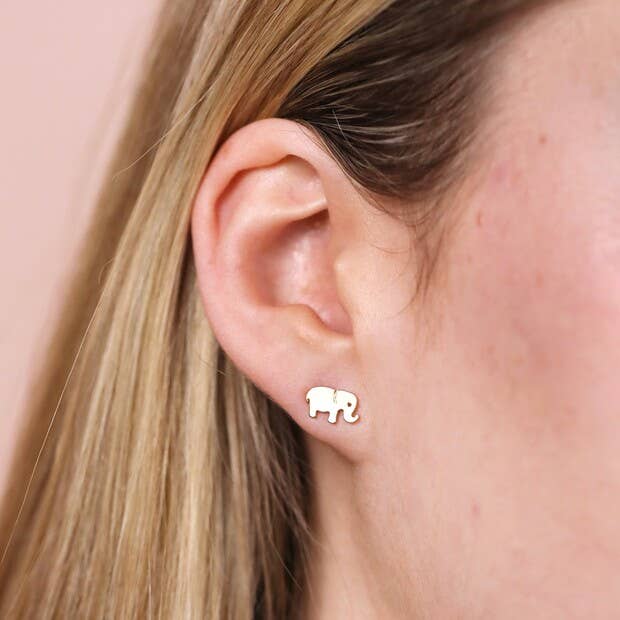 Mum and Baby Elephant Stud Earrings in Gold