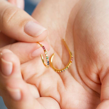 Rainbow Crystal Hoop Earrings in Gold