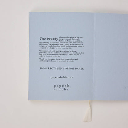 Block Printed Ruled Notebook (A5) - Song Birds Blue Stone