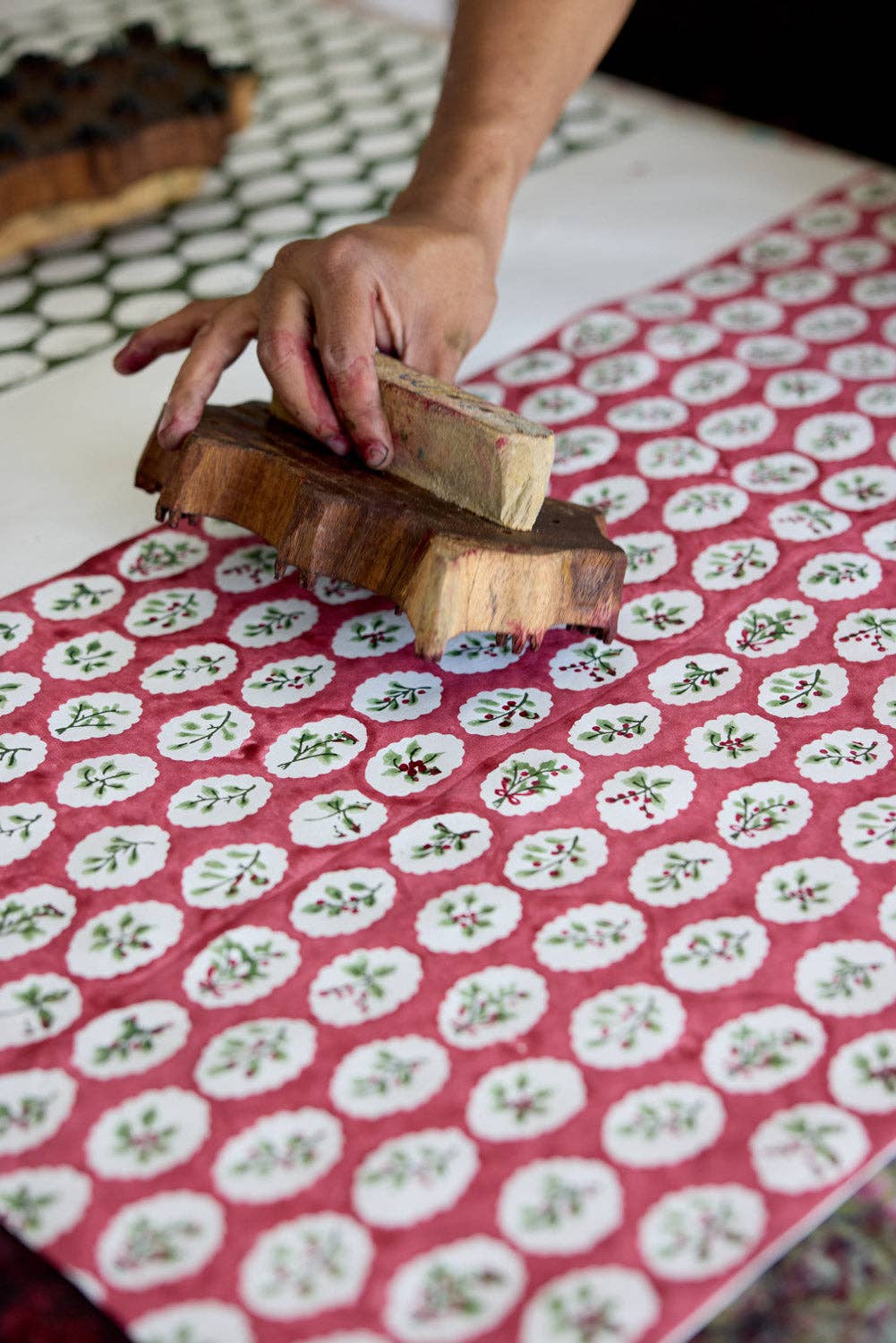 Block Printed Gift Bags (Medium) - Christmas Pudding