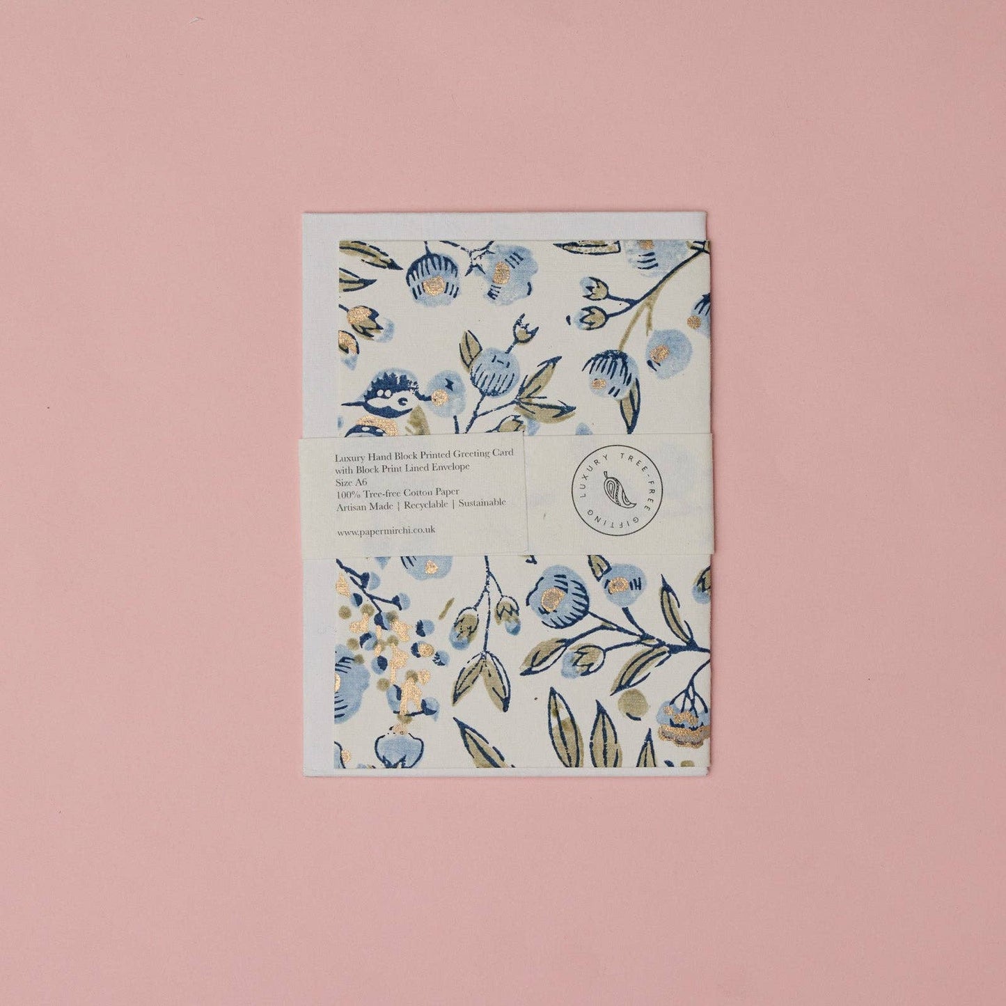 Hand Block Printed Greeting Card - GC Song Birds Blue Stone