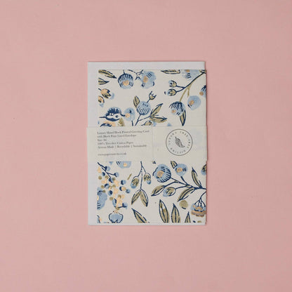 Hand Block Printed Greeting Card - GC Song Birds Blue Stone