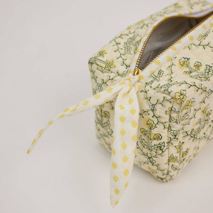Organic Cotton Toiletry Bag (Small)  - Floral Lattice Buttercream