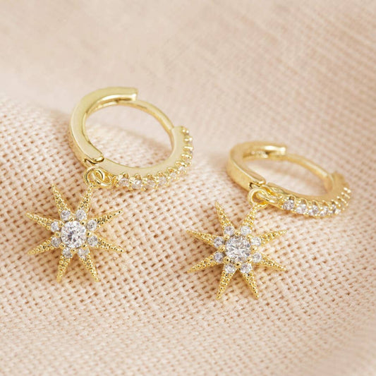 Crystal star huggie hoop earrings in gold