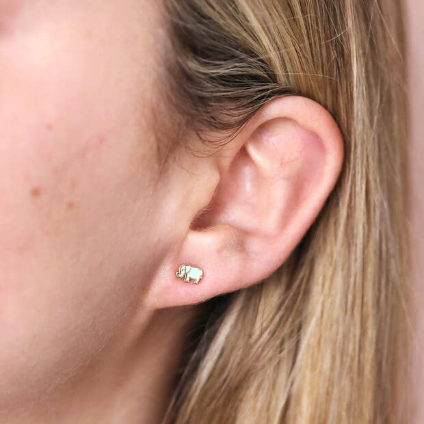 Mum and Baby Elephant Stud Earrings in Gold