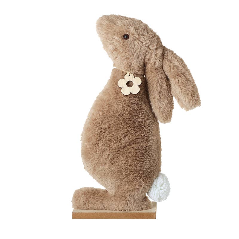 STANDING FUR BUNNY WITH WOODEN FLOWER