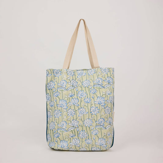 Organic Cotton Tote Bag - Lotus Indigo