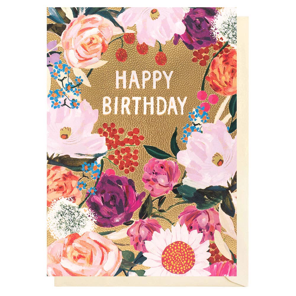 Happy Birthday Golden Flowers | Female Birthday Card