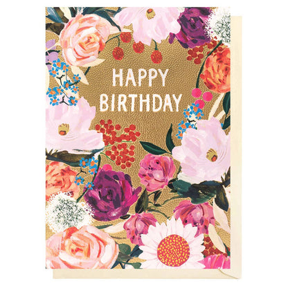 Happy Birthday Golden Flowers | Female Birthday Card