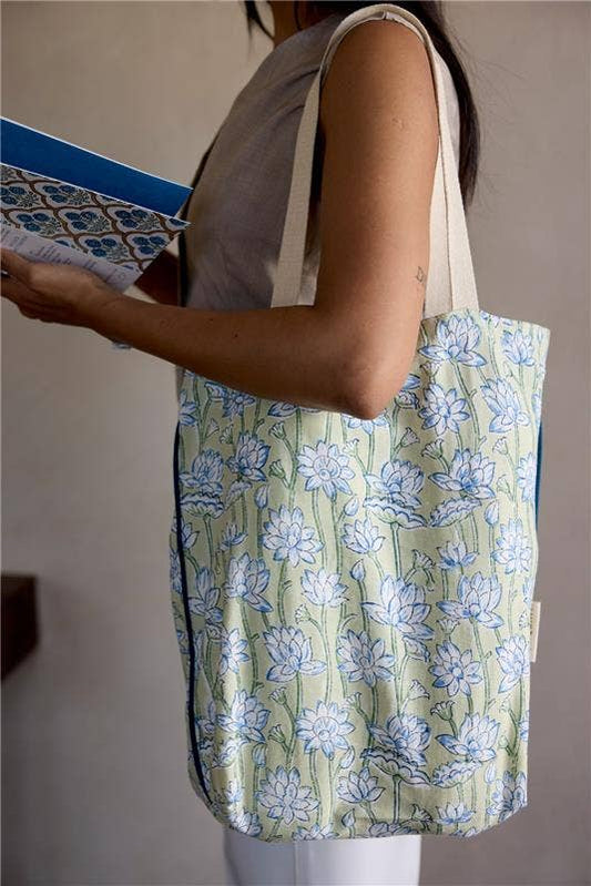 Organic Cotton Tote Bag - Lotus Indigo