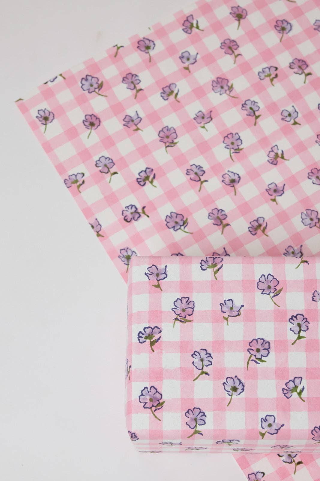 Block Printed Wrapping Paper Sheets - Gingham Violet Meringue