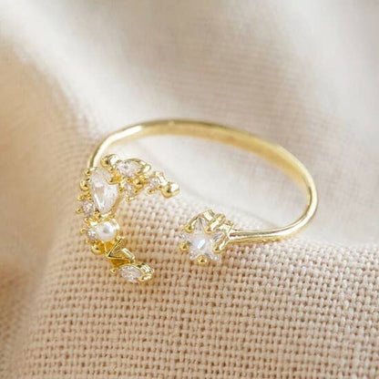 Crystal Moon and Star Ring