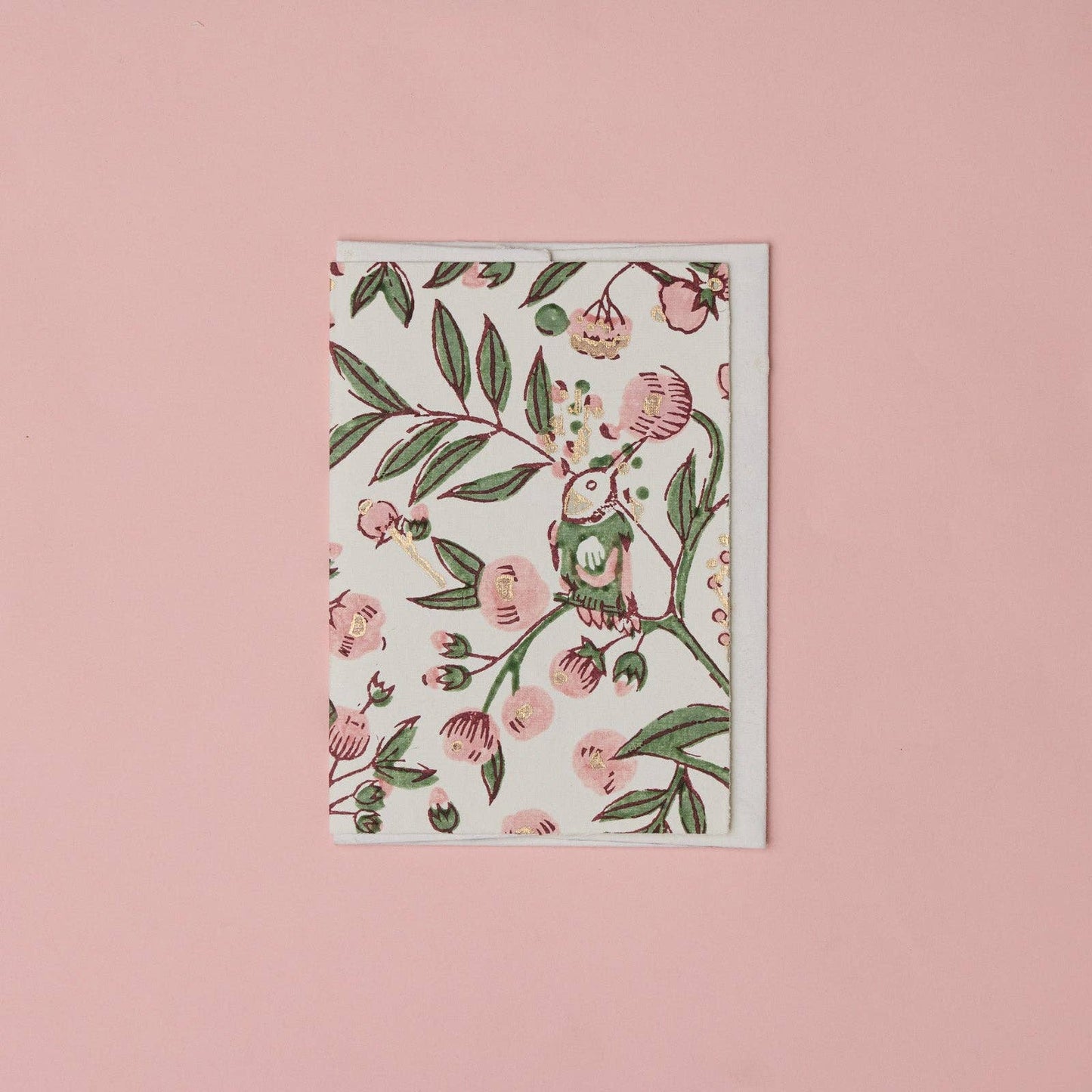 Hand Block Printed Greeting Card - GC Song Birds Blush