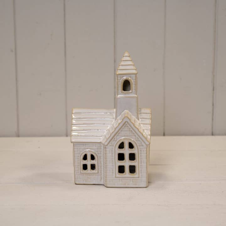 Stoneglazed Ceramic LED Church Ornament