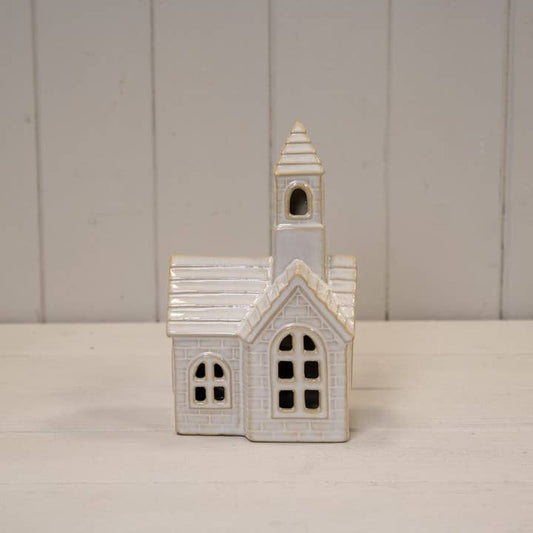 Stoneglazed Ceramic LED Church Ornament