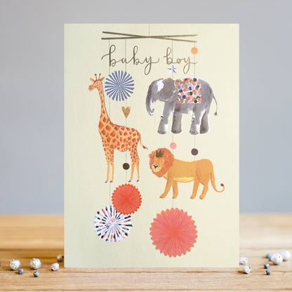 Baby Boy Mobile | Male New Baby Card | Animal Cards