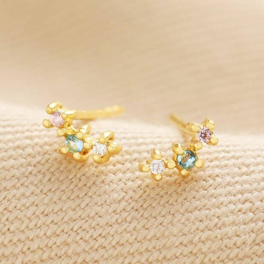 Gold Sterling Silver Triple Pastel Crystal Stud Earrings