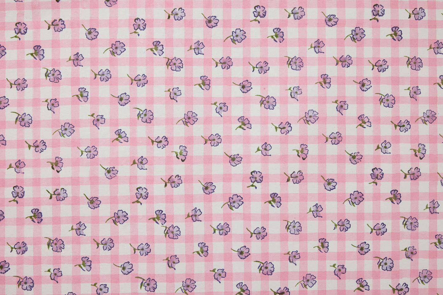 Block Printed Wrapping Paper Sheets - Gingham Violet Meringue