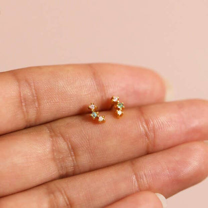 Gold Sterling Silver Triple Pastel Crystal Stud Earrings