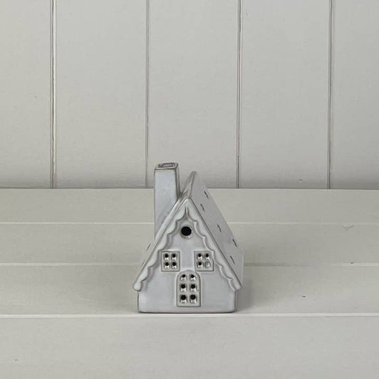 White Ceramic House Ornament with LED (8.9cm)