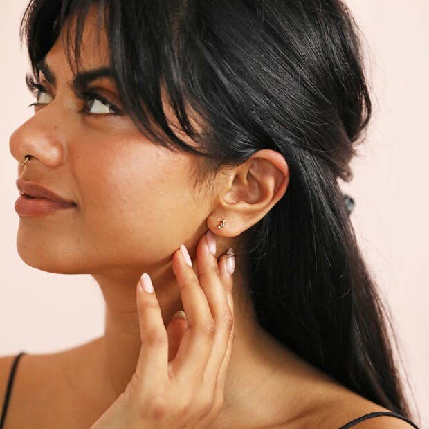 Gold Sterling Silver Triple Pastel Crystal Stud Earrings