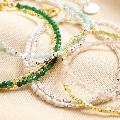 White Semi-Precious Stone Layered Beaded Bracelet in Silver