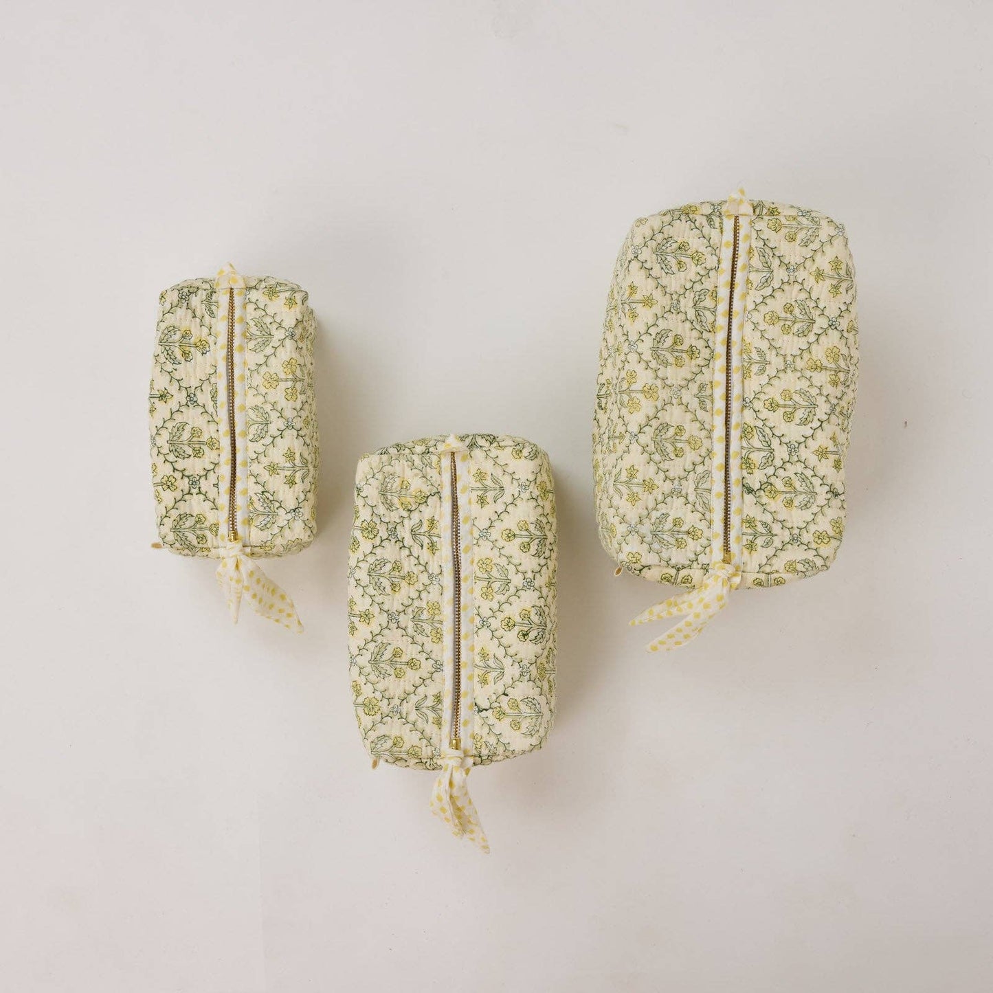 Organic Cotton Toiletry Bag (Small)  - Floral Lattice Buttercream
