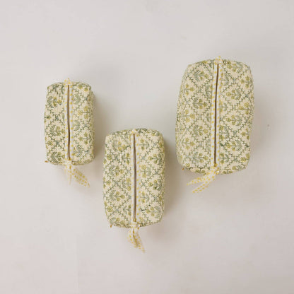 Organic Cotton Toiletry Bag (Small)  - Floral Lattice Buttercream