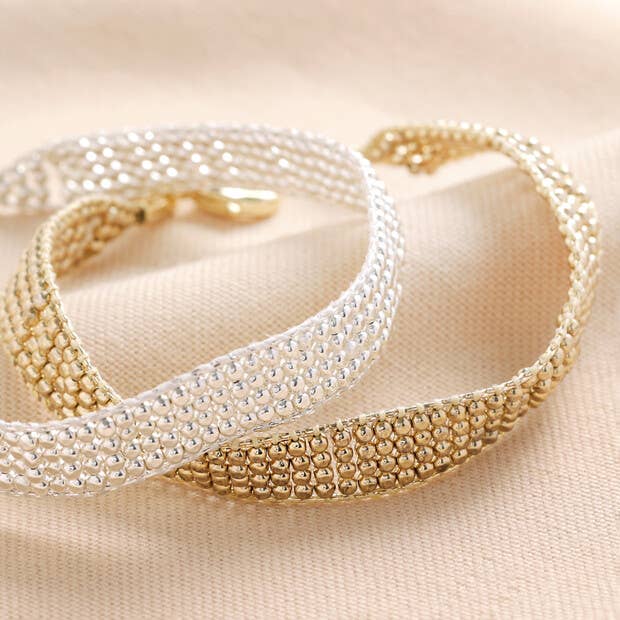 Wide Beaded Band Bracelet in Gold
