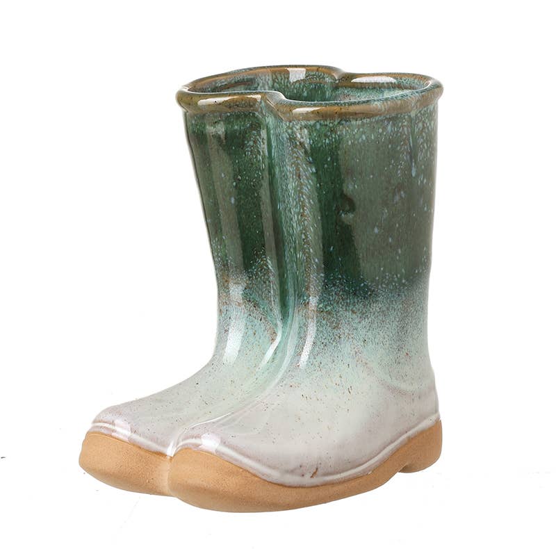 CERAMIC GREEN AND WHITE WELLIES