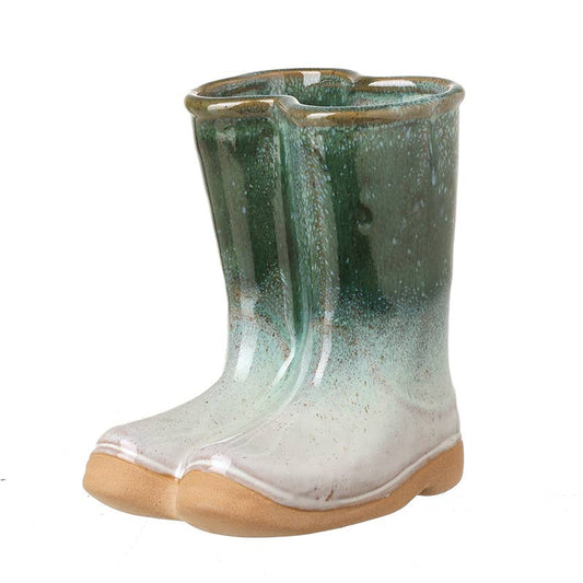 CERAMIC GREEN AND WHITE WELLIES