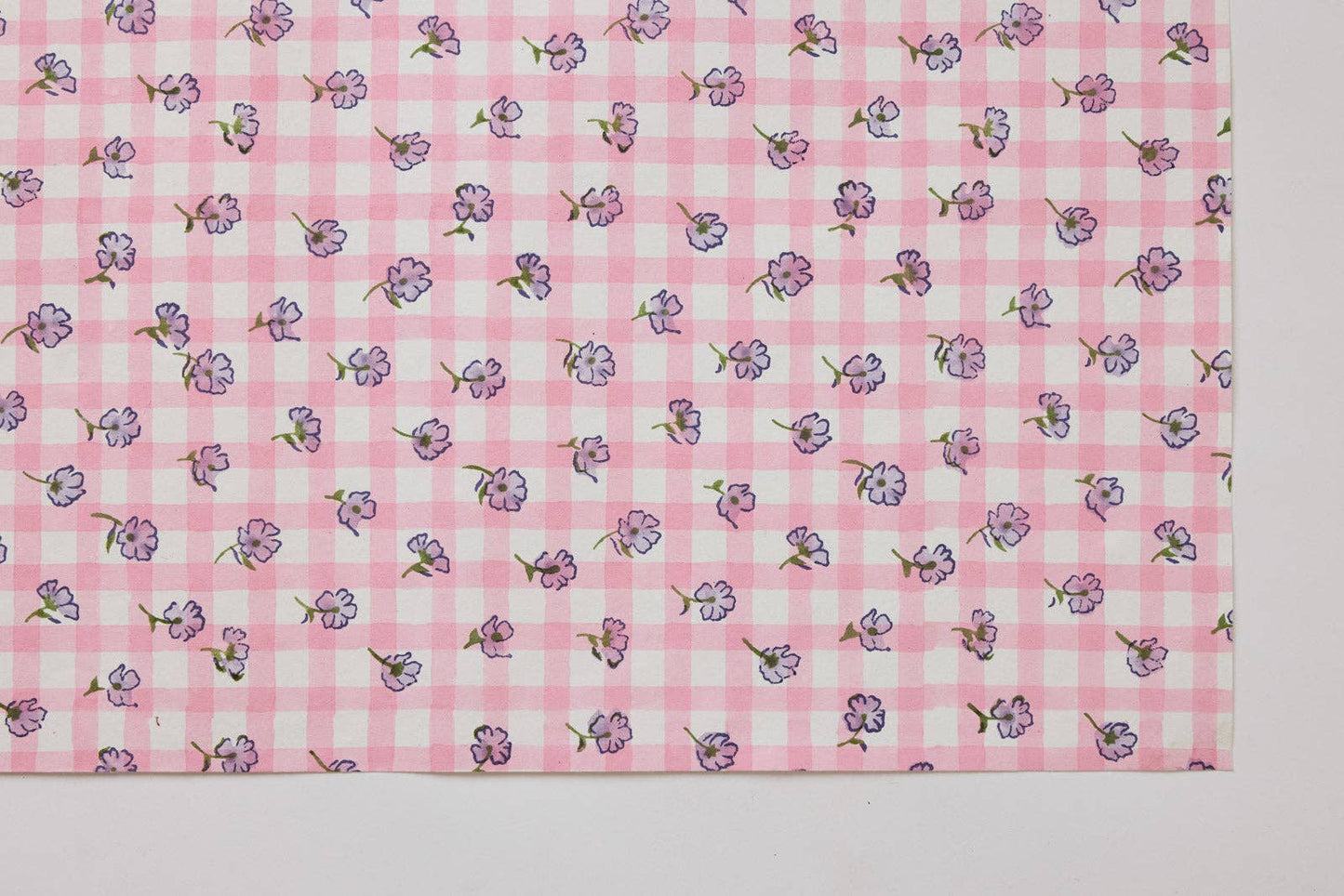 Block Printed Wrapping Paper Sheets - Gingham Violet Meringue