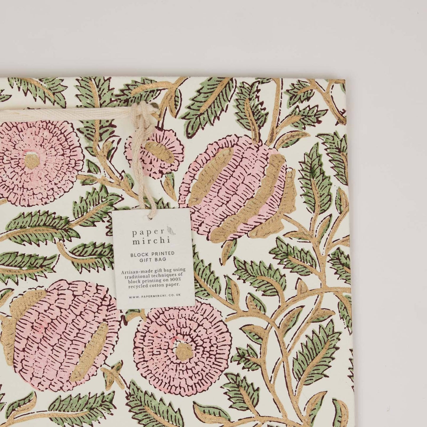 Hand Block Printed Gift Bags (Large) - Blush Refresh