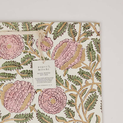 Hand Block Printed Gift Bags (Medium) - Blush Refresh