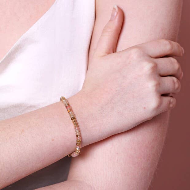 Mixed Rondelle Stone Beaded Bracelet in Gold