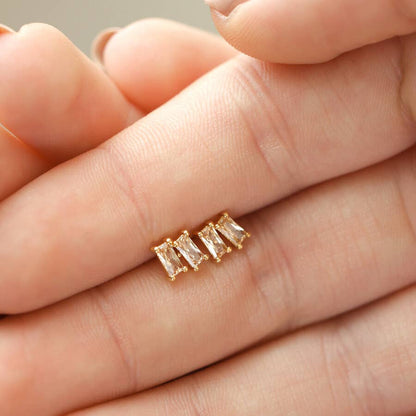 Champagne Stone Stud Earrings in Gold